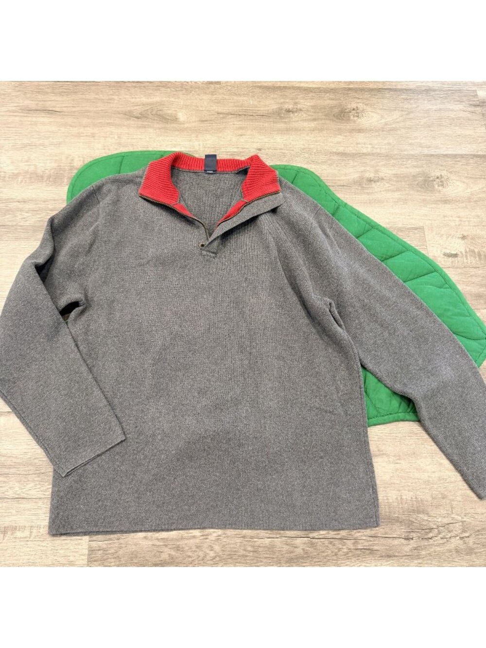 Vintage GAP Mens Large Gray Quarter Zip Pullover Sweater Knit Mock Neck Collar
